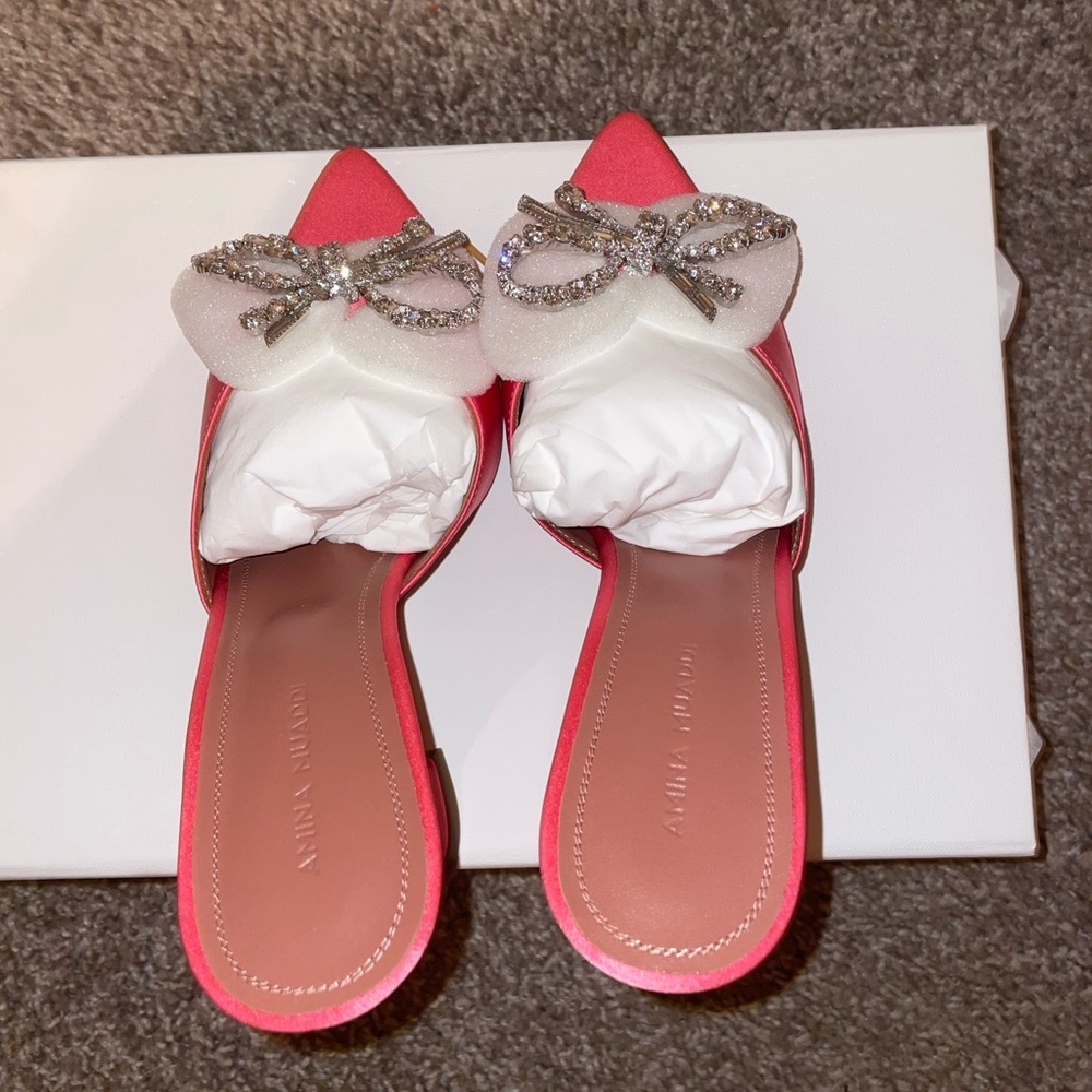 Amina Muaddi Rosie Satin Crystal Embellished Mules